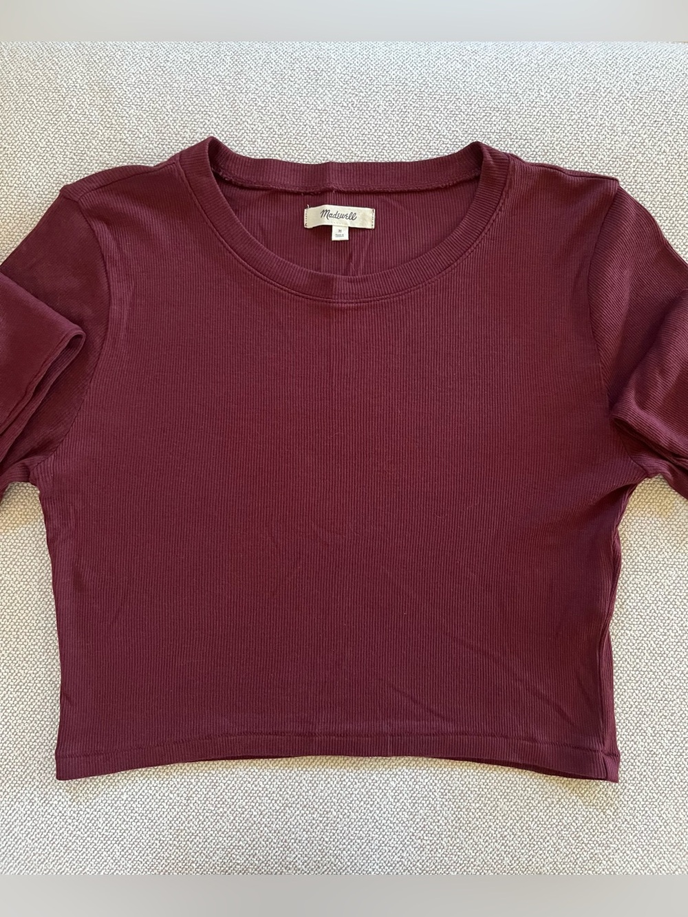 Woman’s Madewell Ribbed Knit Crop Top Crimson /Maroon Size Medium long sleeve